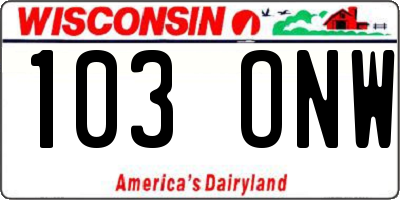 WI license plate 103ONW