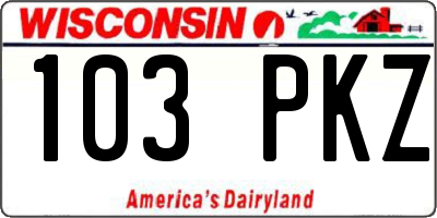 WI license plate 103PKZ