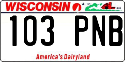 WI license plate 103PNB