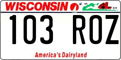 WI license plate 103ROZ