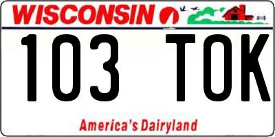 WI license plate 103TOK