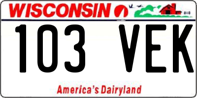 WI license plate 103VEK