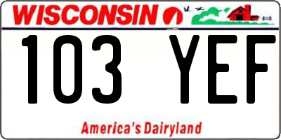 WI license plate 103YEF