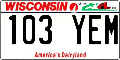 WI license plate 103YEM