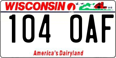 WI license plate 104OAF