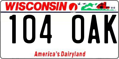 WI license plate 104OAK
