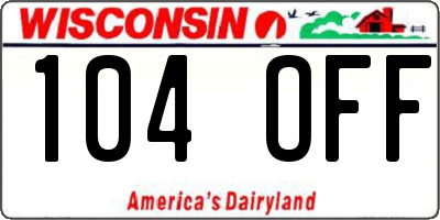 WI license plate 104OFF