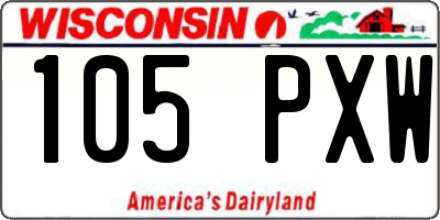 WI license plate 105PXW