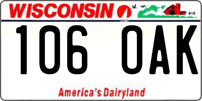 WI license plate 106OAK