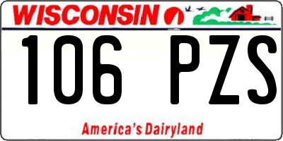 WI license plate 106PZS