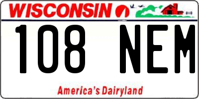 WI license plate 108NEM