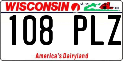 WI license plate 108PLZ
