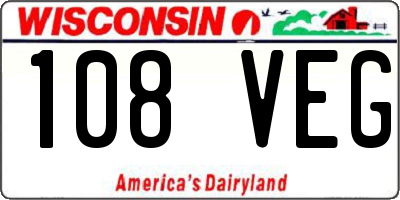 WI license plate 108VEG