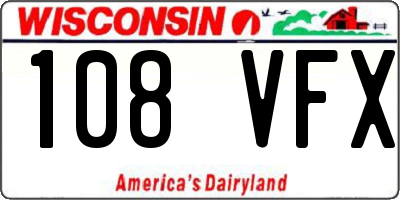 WI license plate 108VFX