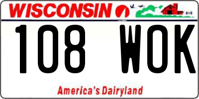 WI license plate 108WOK