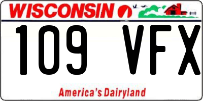 WI license plate 109VFX