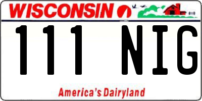 WI license plate 111NIG
