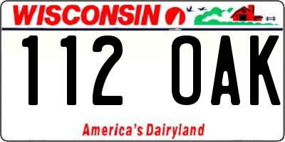 WI license plate 112OAK