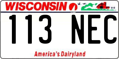 WI license plate 113NEC