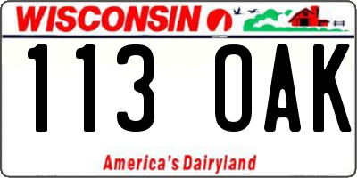 WI license plate 113OAK