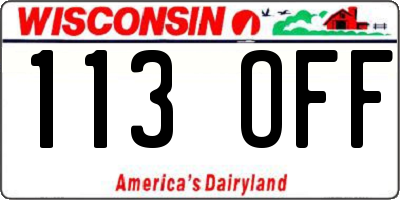 WI license plate 113OFF