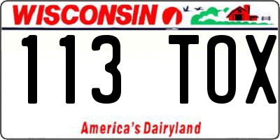 WI license plate 113TOX