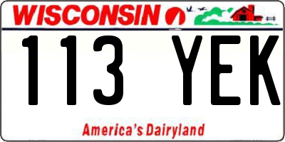 WI license plate 113YEK