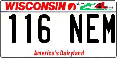 WI license plate 116NEM