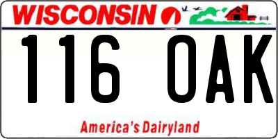 WI license plate 116OAK