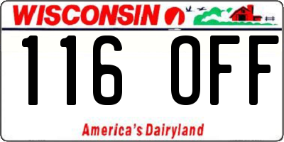 WI license plate 116OFF