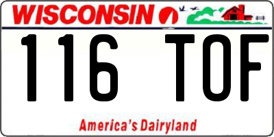 WI license plate 116TOF