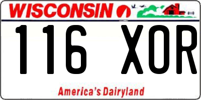 WI license plate 116XOR