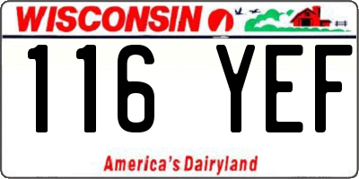 WI license plate 116YEF