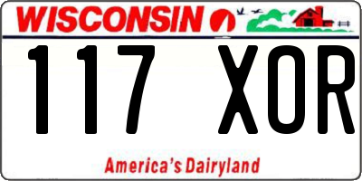 WI license plate 117XOR