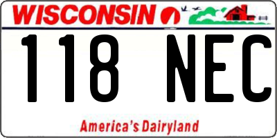 WI license plate 118NEC