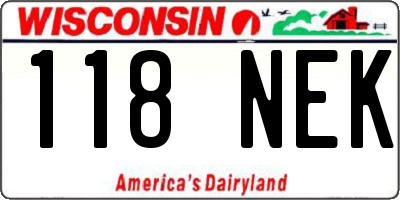 WI license plate 118NEK