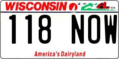 WI license plate 118NOW
