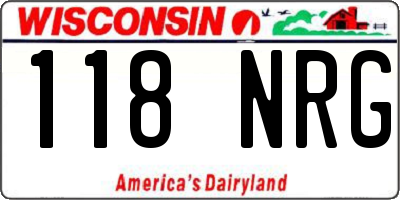 WI license plate 118NRG