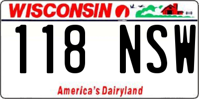 WI license plate 118NSW
