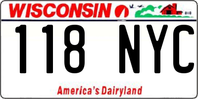 WI license plate 118NYC