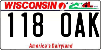 WI license plate 118OAK