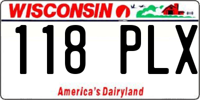 WI license plate 118PLX