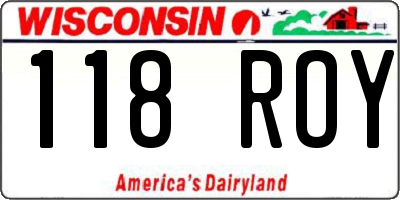 WI license plate 118ROY