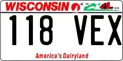 WI license plate 118VEX