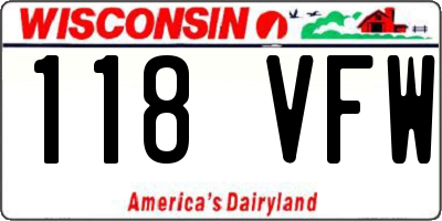 WI license plate 118VFW