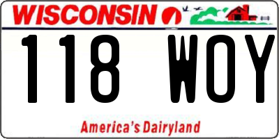 WI license plate 118WOY