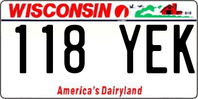 WI license plate 118YEK