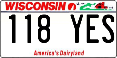 WI license plate 118YES