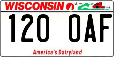 WI license plate 120OAF
