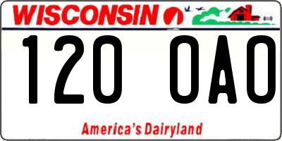 WI license plate 120OAO